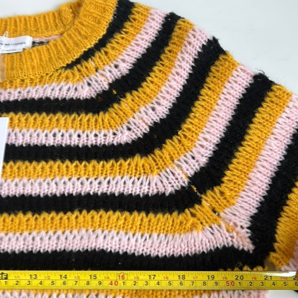 Lovers + Friends black gold pink stripe crew neck open knit sweater - Picture 12 of 16